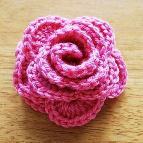 Handmade Crochet Rose Flower, Color : Pink