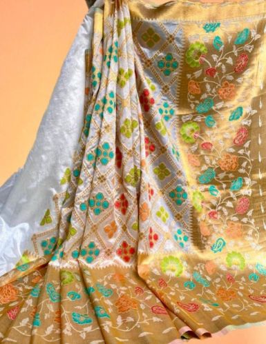 Khadhail Banarase Unstitched Designer Dola Silk Saree, Packaging Type : Packet