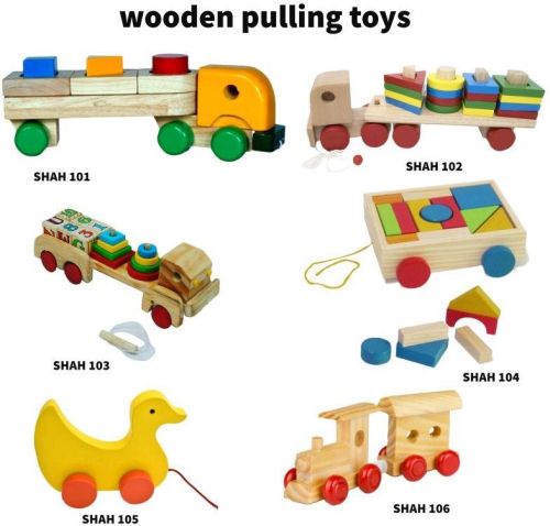 Paint Coated Wood Pulling Toy, Color : Multicolor, Gender : Unisex