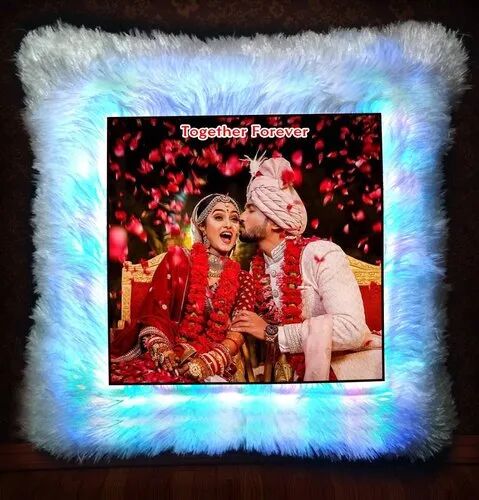 Printed Cotton LED Fur Cushion, Color : White