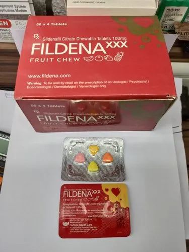 Fildena XXX 100mg Chewable Tablets, Packaging Type : Box