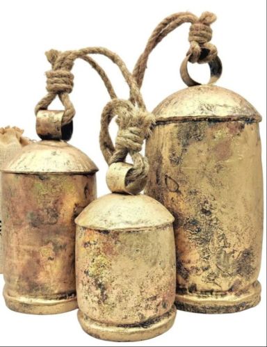 Set Of 3 Giant Harmony Cow Bells Large Vintage Handmade Rustic Lucky Christmas Bells On Rope