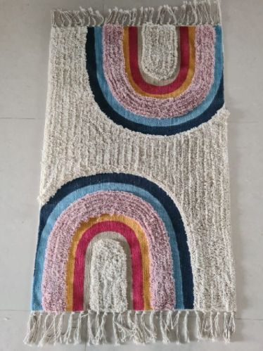 Multicolor Printed Cotton Microfiber Rugs, For Floor, Shape : Rectangular