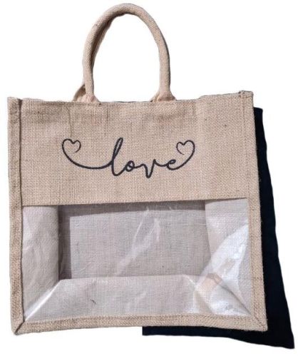 Transparent Jute Gift Bags, For Good Quality, Easily Washable, Dry Clean, Size : 12x5x12 Inch