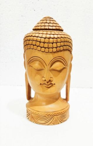 Brown Wooden Buddha Head Statue, For Interior Decor, Size : 6 X 3inch