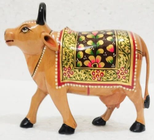 Brown Wooden Cow Statue, For Interior Decor