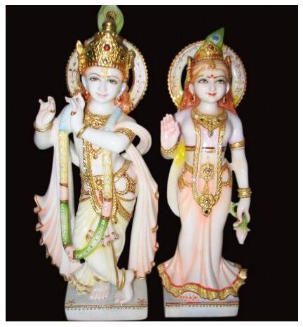 Painted Marble Radha Krishna Statue, For Decorative Religious Purpose, Color : Multicolor