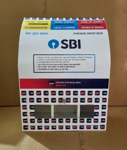Top Round Sbi Metal Cheque Drop Box, For Bank Use, Pattern : Printed