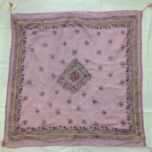 Pink Tussar Silk Madhubani Scarves, Technics : Machine Made