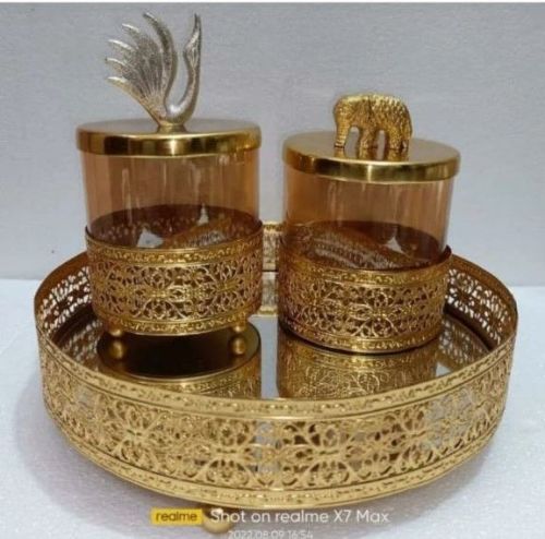 Ayeraa GOLD Polished Plain Metal Gift Jar Set, For Home, Style : Modern