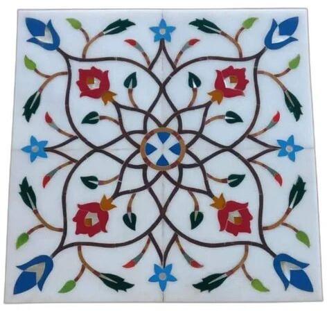 Square White Marble Inlay Flooring, Color : Multicolour