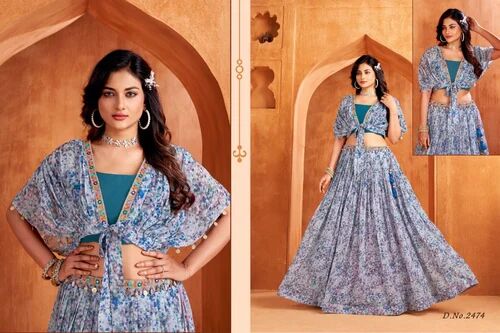 Rayon Round Neck Printed Long Skirt Top, Size : XL