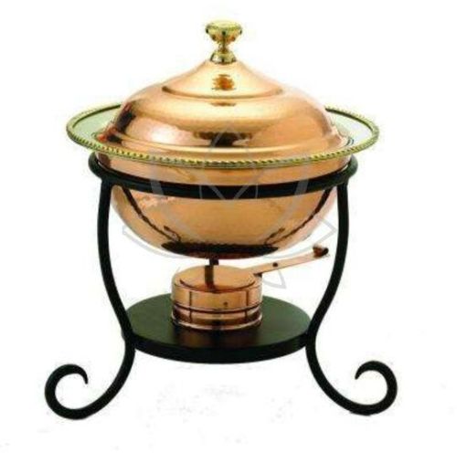 Round Crown Copper Chafing Dish, For Serving Food, Pattern : Plain