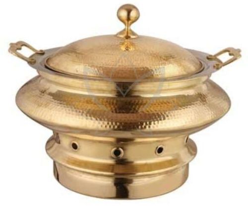 Round Hammered Brass Chafing Dish, For Serving Food, Feature : Anti Corrosive, Durable, High Quality