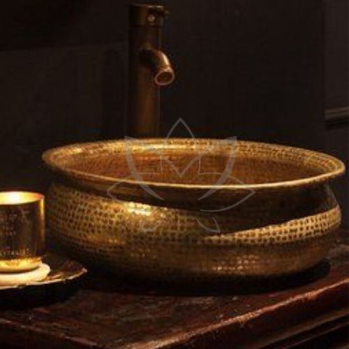 Handi Polished Hammered Brass Wash Basin, For Home, Hotel, Feature : Durable, Fine Finishing