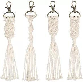 Natural Cotton Handmade Macrame Keychains, Color : Natural/customized Color