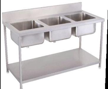 Polished Stainless Steel Three Sink Unit, For Commercial Kitchen, Feature : Durable, High Quality
