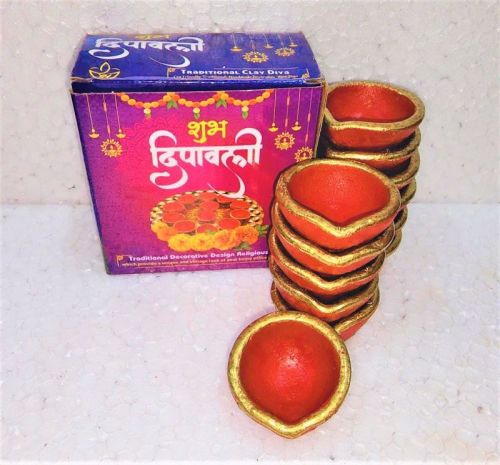 Ecd - 2 One Face Colored Small Diya 12 Pcs Box