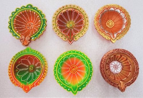 Polished CLAY ECD-39 COLORED ONE FACE AKHAND DIYA