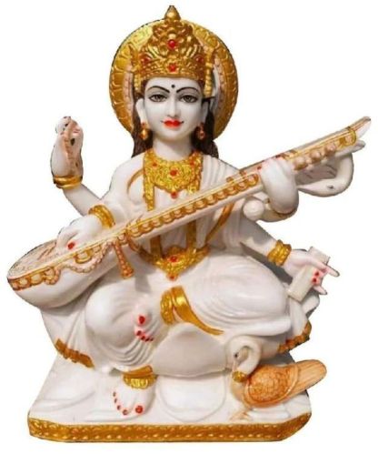 Polished Saraswati Mata Marble Statue, For Home, Temple, Pattern : Printed