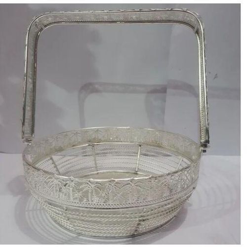 Round(Base) Aluminum Silver Plated Basket, For Home, Size : 8 Inch