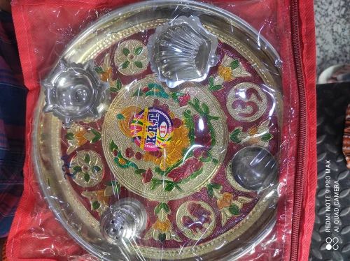 Round Polished Marble Plate And Thali, For Pooja, Style : Antique