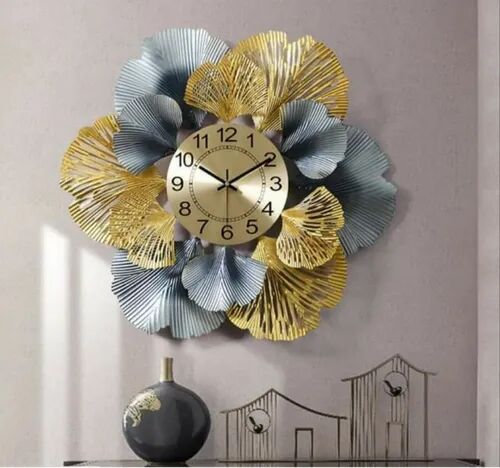 Creatick Impex Decorative Metal Wall Clock, Color : Golden Grey