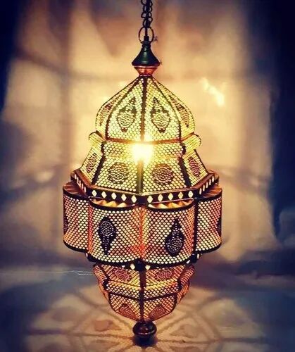 Creatick Impex Polished Brass Designer Hanging Moroccan Lantern For Decoration, Decoration