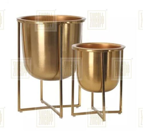 Gold Planter With Stand Set Of 2