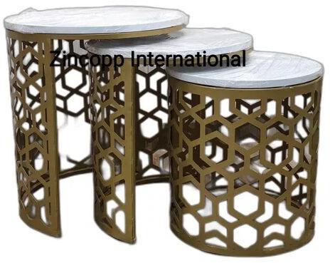 Nesting Table Set Of 3 With Wood Top High Gloss