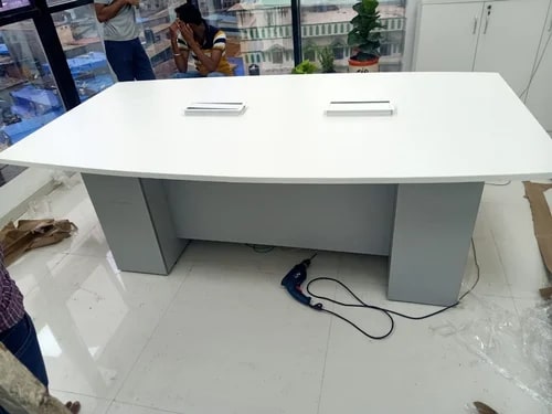 Plain Polished Wooden Office Meeting Table, Color : White