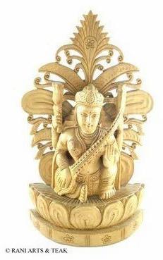 Wooden Saraswati Statue, Size : 15X6X27 Cm