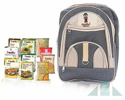 HI-PICK Printed Polyester Grey Customized Backpack Bag, Size : 18X12X7