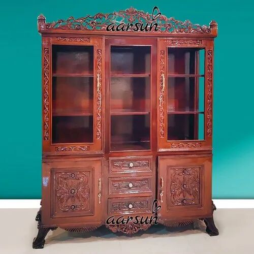 Aarsun Teak Wood Handcrafted Multipurpose Cabinet Showcase, Design : Carved