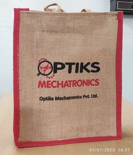 Rectangular Printed Loop Handle Jute Bag, For Grocery, Fruits, Vegetables, Technics : Machine Made