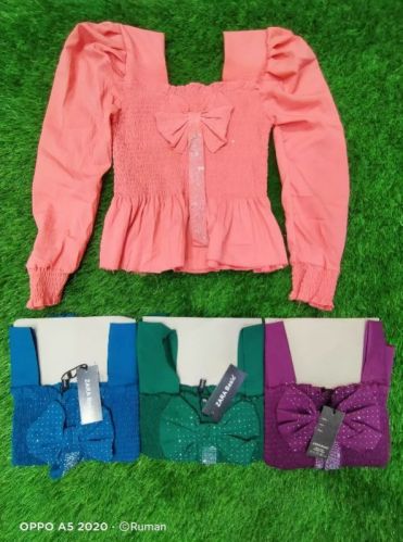 Printed Cotton Ladies Bow Tie Top, Feature : Easily Washable