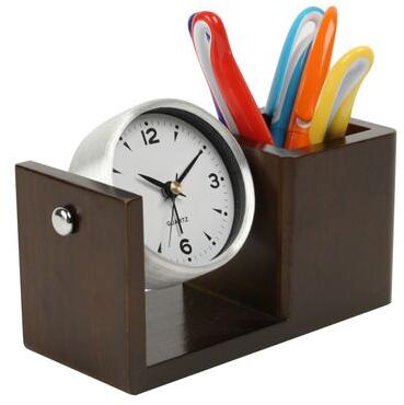 Round Table Clock Pen Stand, For Office, Decoration, Style : Modern