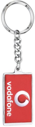 Chrome Printed Mild Steel Vodafone Epoxy Laminated Keychain, Shape : Rectangle