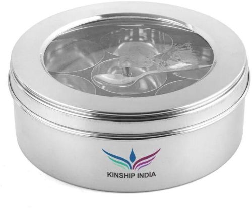 Kinship India Silver Stainless Steel Masala Box, For Kitchen, Pattern : Plain