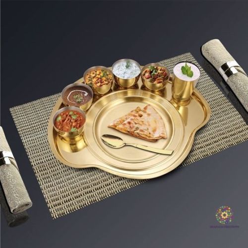 Oval PVD Coating Nifty Thali Set, For Pooja, Style : Antique