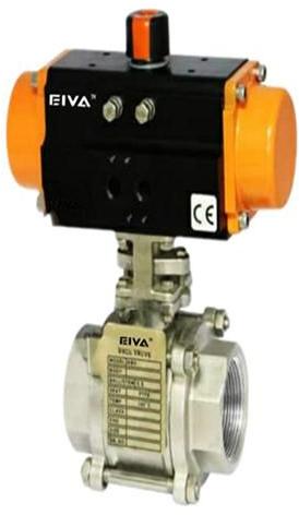 Pneumatic Actuator Operated 2 Way 3 Piece Ball Valve Screwed End