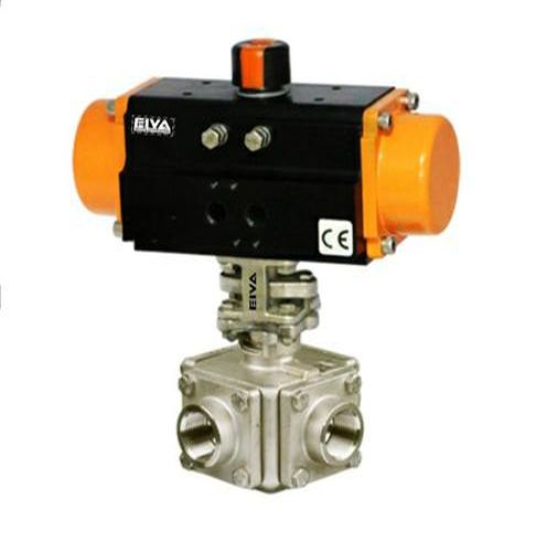 Pneumatic Actuator Operated 3 Way Ball Valve Screwed End