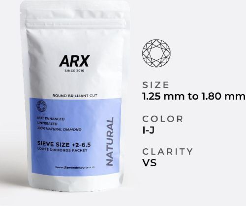 Sieve Size +2-6.5 I-J Color VS Clarity Natural Loose Diamond