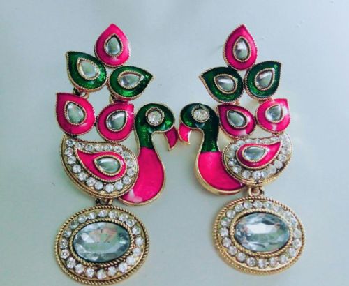 Multicolor Metal Polished Ethnic Peacock Earrings, Occasion : Party Wear