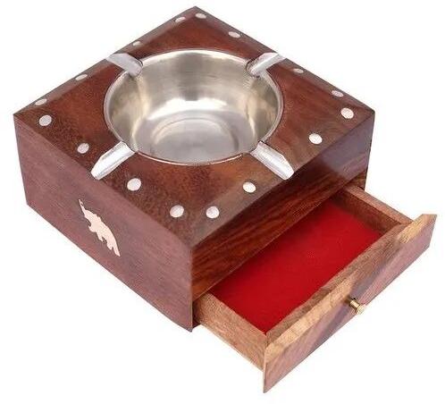 Sharma Handicrafts Brown Wooden Ashtray