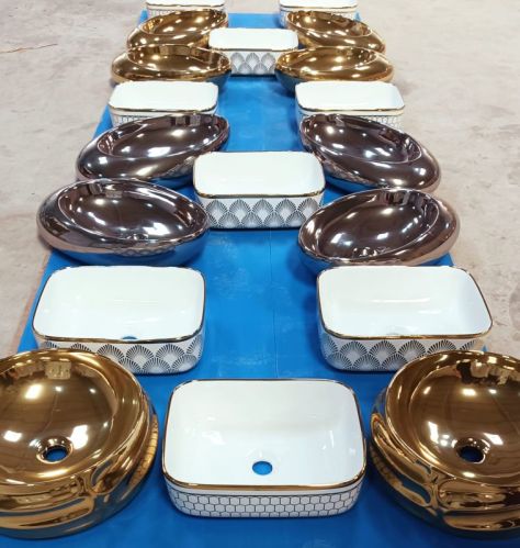 White Oval Glossy Golden Silver Sanitary, For Homes, Hotels, Offices, Style : Modern Ceramic