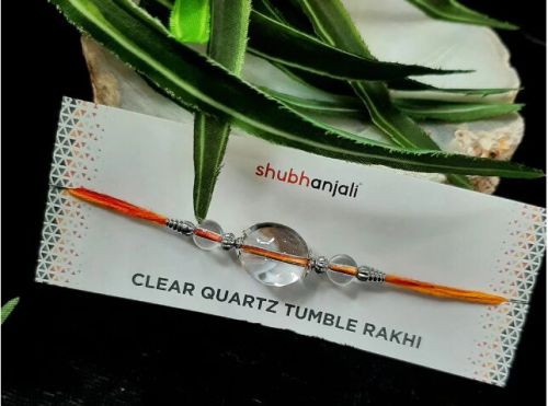 Clear Quartz Tumble Rakhi, Style:Brother Rakhi, Sister In Law Rakhi, Combo Rakhi