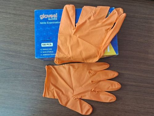 ORANGE Diamond Textured Nitrile Gloves, For Cleaning, Food Service, Light Industry, Size : XL, XXL
