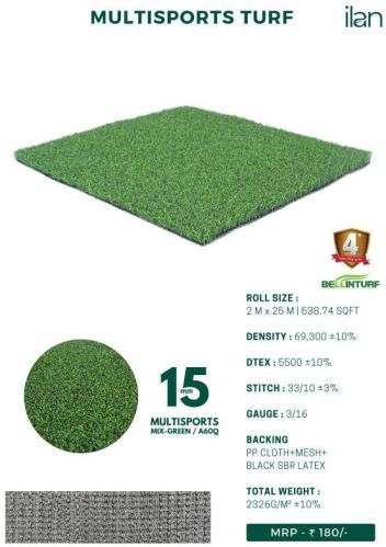 15 Mm Multisport Mix Green Artificial Turf