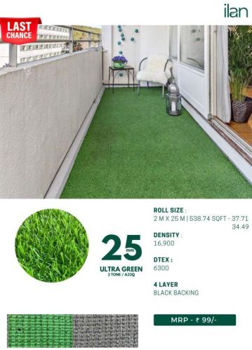 25 Mm Ultra Green Artificial Grass, Size : Multisize